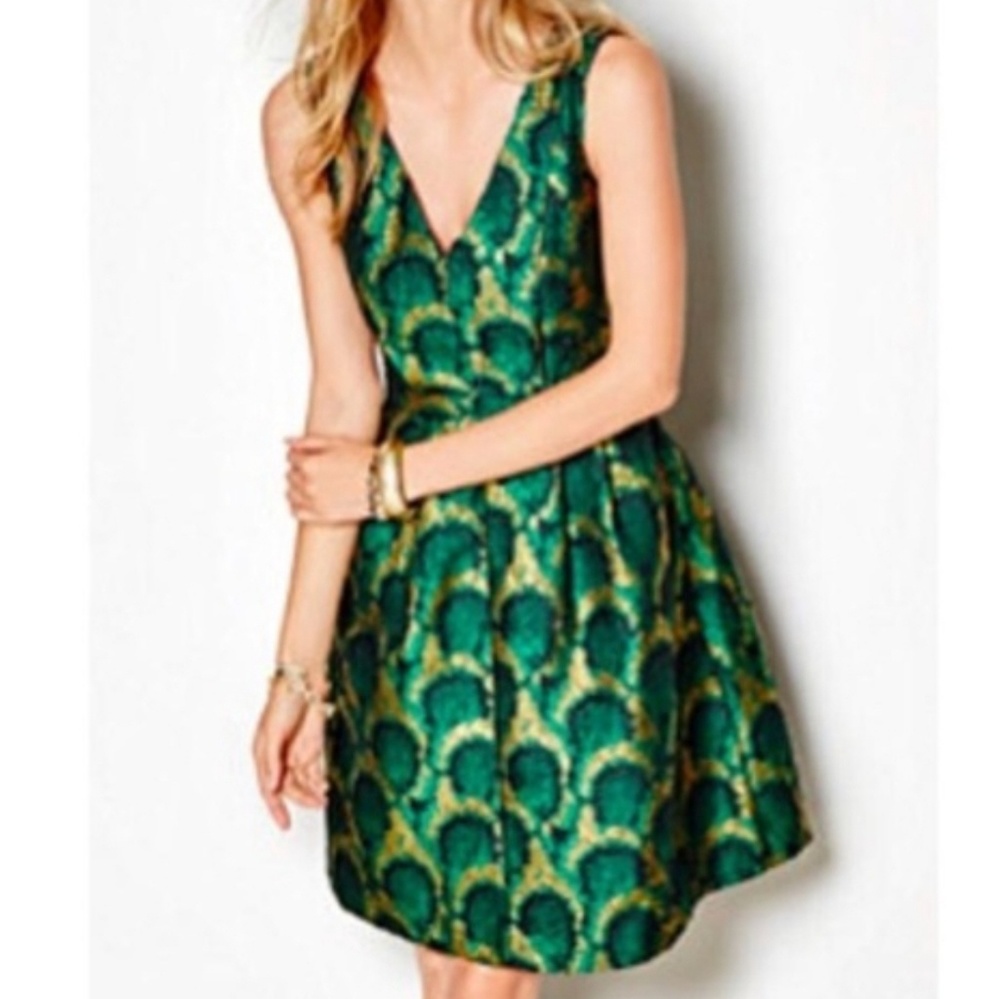Shimmering Factory J. Crew dress peacock